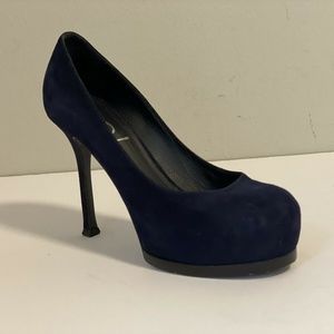 YVES SAINT LAURENT TRIB TOO 105 NAVY BLUE SUEDE LEATHER PUMPS